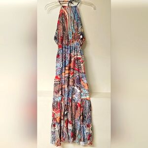 NWOT Summer Paisley Print Backless Tie Halter Maxi Dress size M